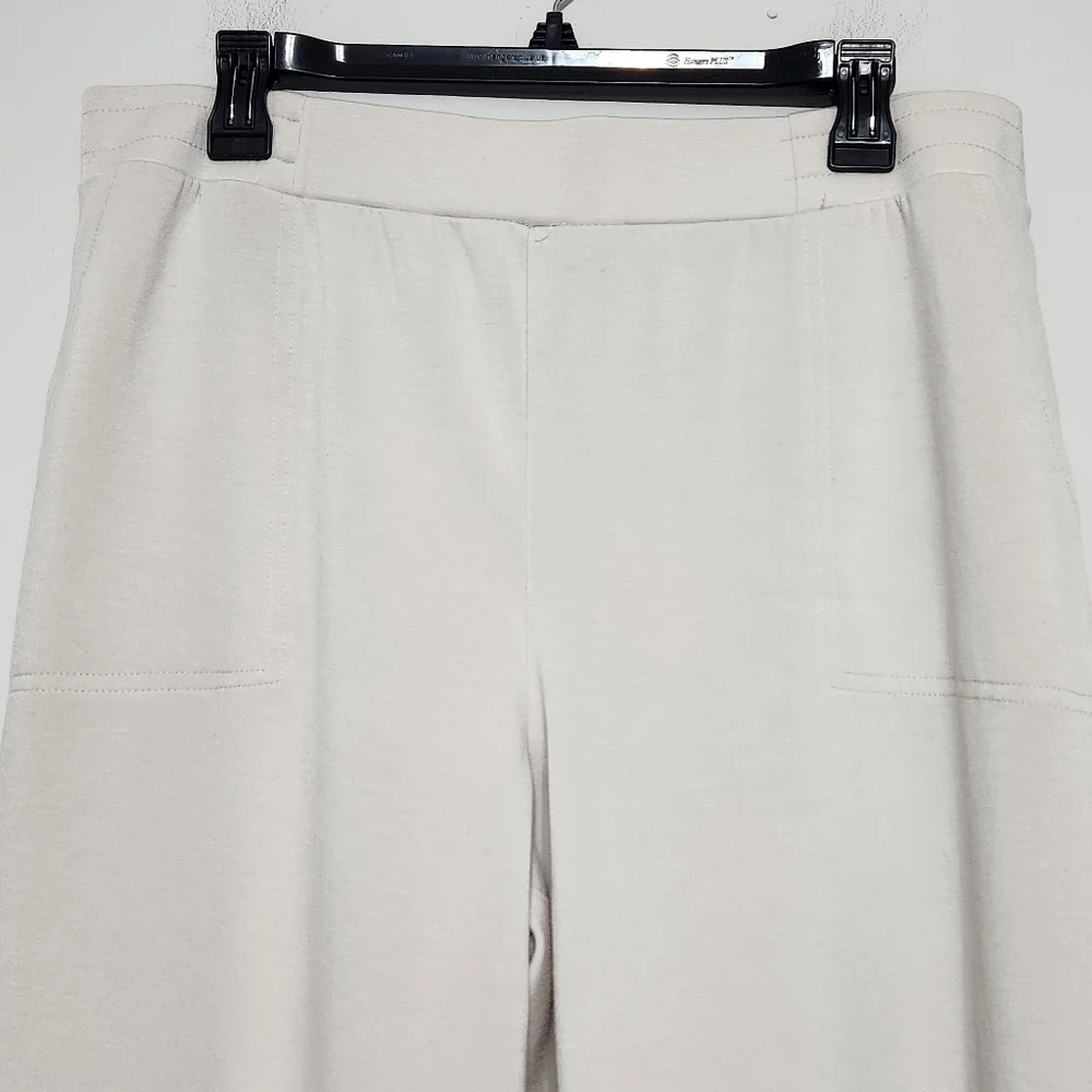 Elie Tahari Cream Wide Leg Pull-On Pants XL Modal Blend Pockets Soft Lounge